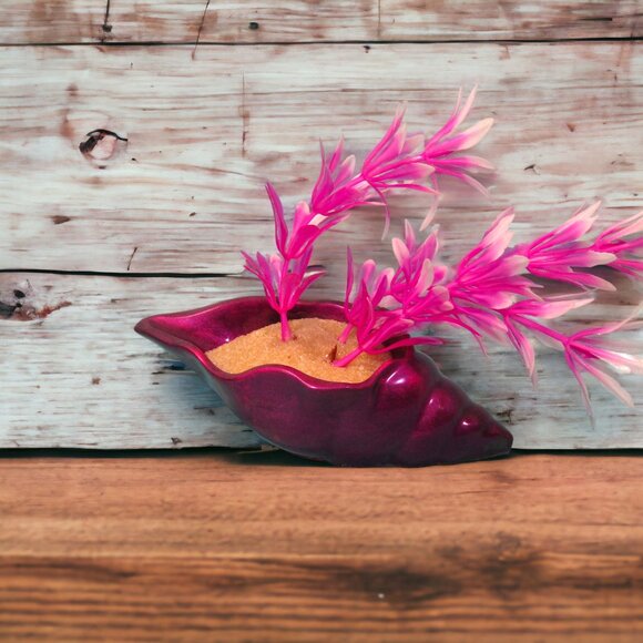 Aquarium Decoration Golden Pink Long Shell with Pink and Green Plant. - Picture 4 of 5